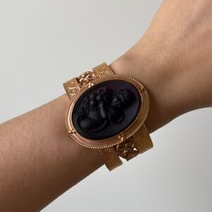 EXTASIA Rose Gold Tone Cameo Bracelet with Dark Purple Cameo